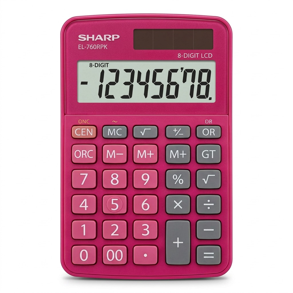 Sharp EL-760RPK Twin Power XL 8-Digit Display Desktop Calculator - Stylish Raspberry Pink Finish