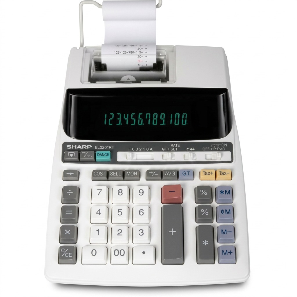 Sharp EL-2201RII 12 Digit Fluorescent Printing Calculator, 2-Colour
