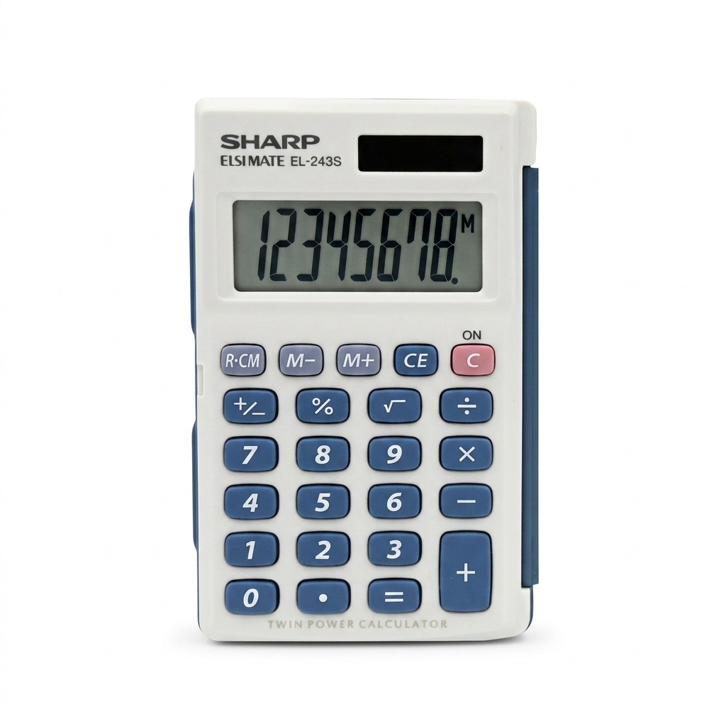 Sharp EL-243S 8-Digit Hand-Held Calculator - Twin Power Solar & Battery with Protective Cover