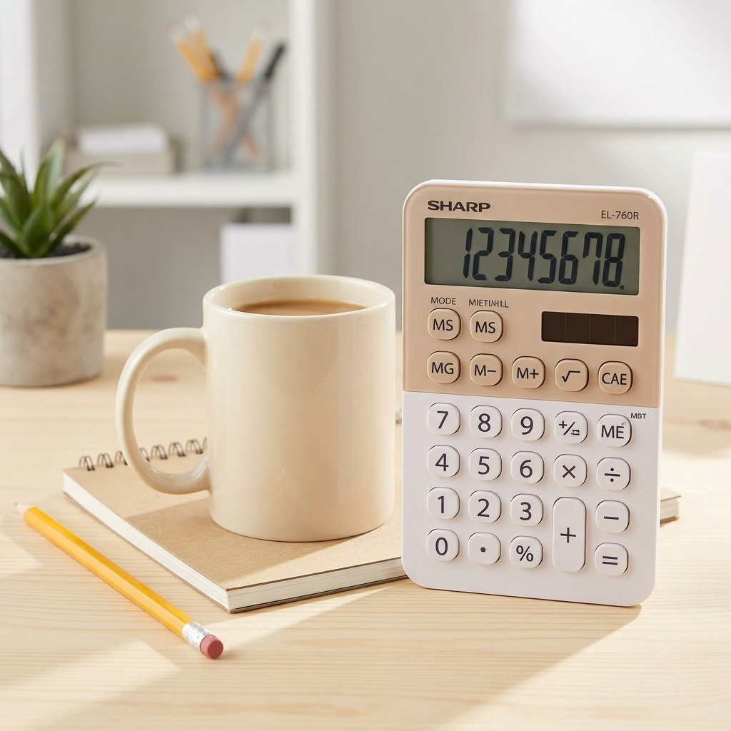 Sharp EL-760RBLA XL-8 Digit Display Calculator - Latte