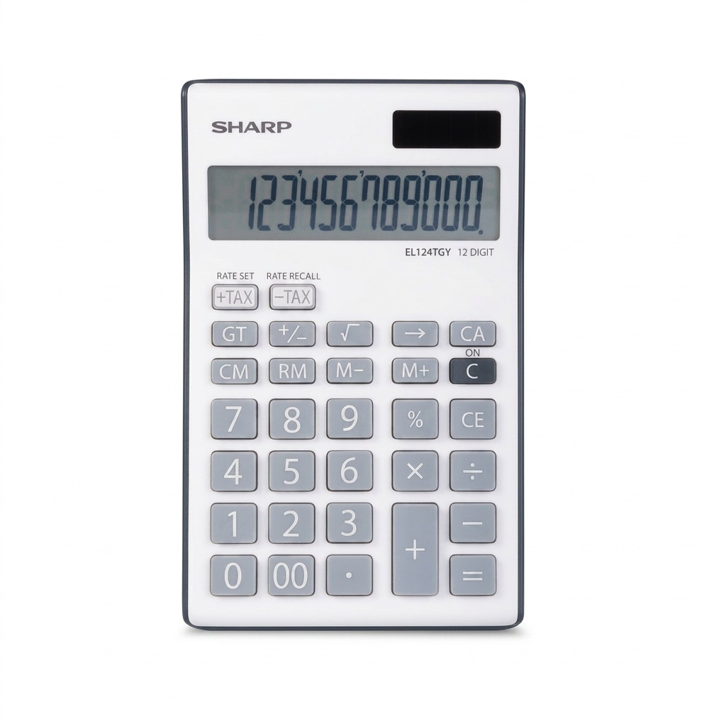 Sharp EL-124TGY Twin Power 12-Digit Desktop Calculator - Grey