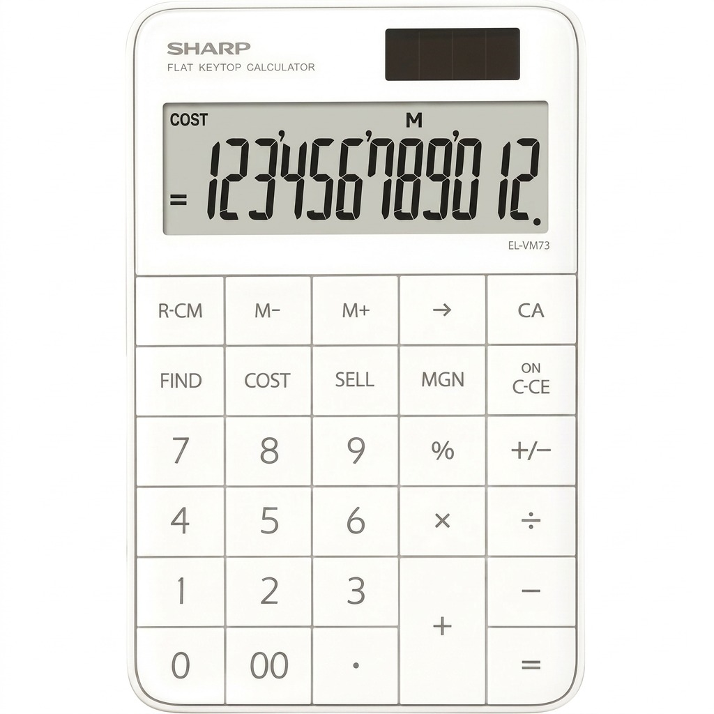 Sharp EL-VM73WH 12-Digit Flat Keytop Desktop Calculator with Cost/Sell/Margin Functions