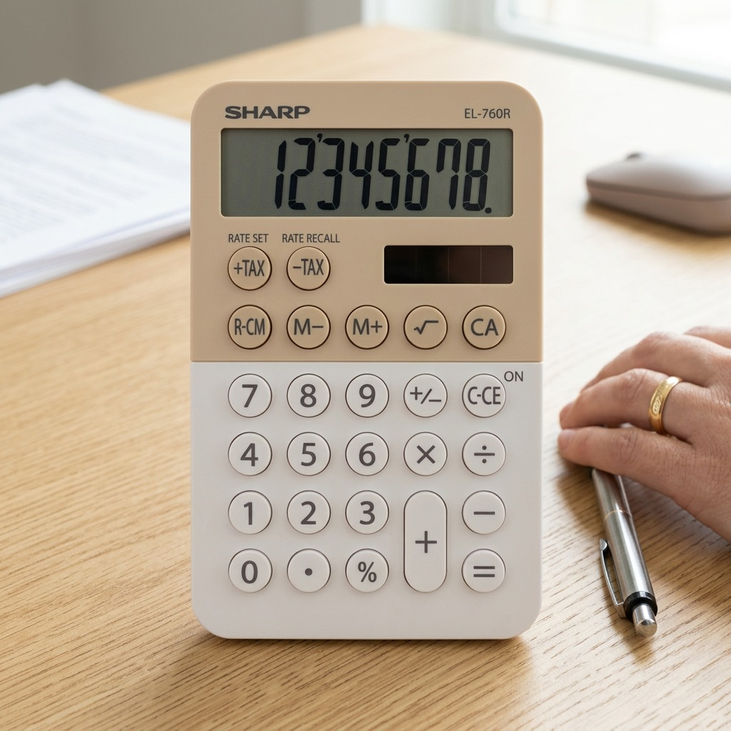 Sharp EL-760RLA Twin Power XL 8-Digit Desktop Calculator - Latte