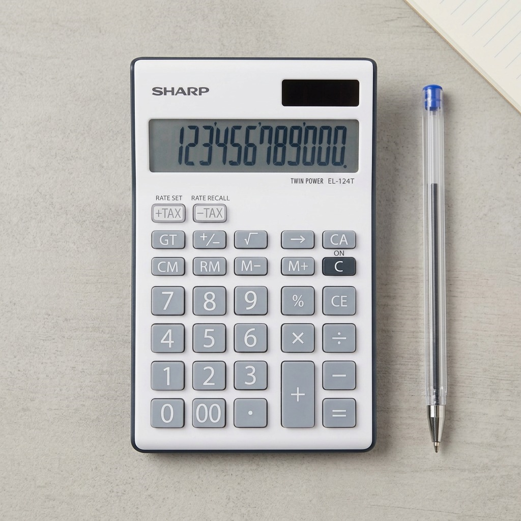 Sharp EL-124TGY Twin Power 12-Digit Desktop Calculator - Grey