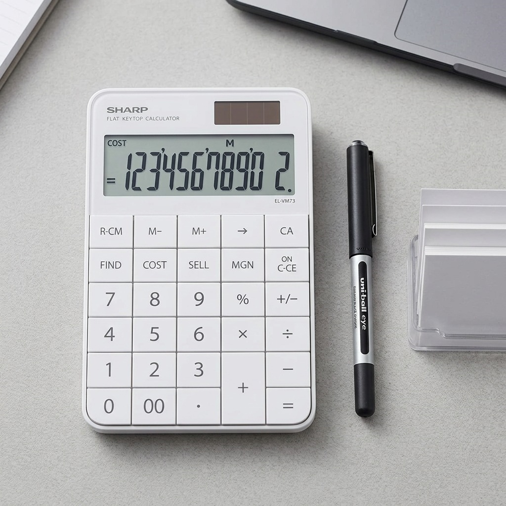 Sharp EL-VM73WH 12-Digit Flat Keytop Desktop Calculator with Cost/Sell/Margin Functions