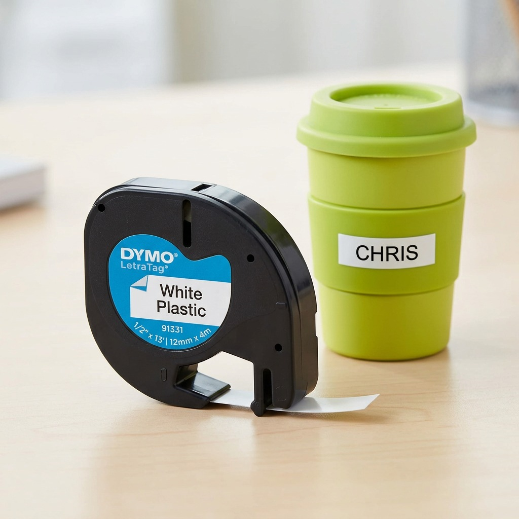 Dymo LetraTag Plastic Labels - Black on White, 1/2" x 13'