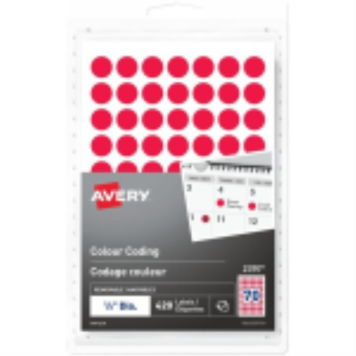 Avery Hand Write Colour Coding Labels 1/2" Round, Removable, Red, 420 / pack
