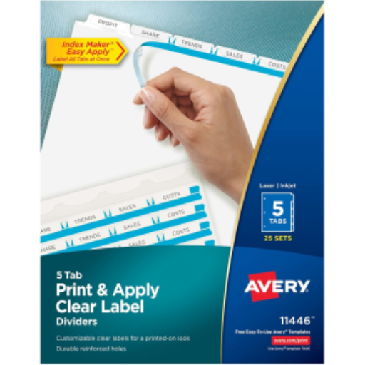 Avery Index Maker Clear Label Dividers, 5 Tab, 25 Sets, White
