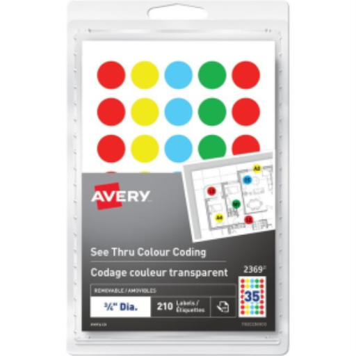 Avery See Thru Removable Colour Coding Labels Handwrite, ¾", Assorted Colours, Removable