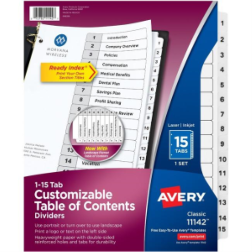 Avery Ready Index Table of Contents Dividers, 15 Tab, 1 Set