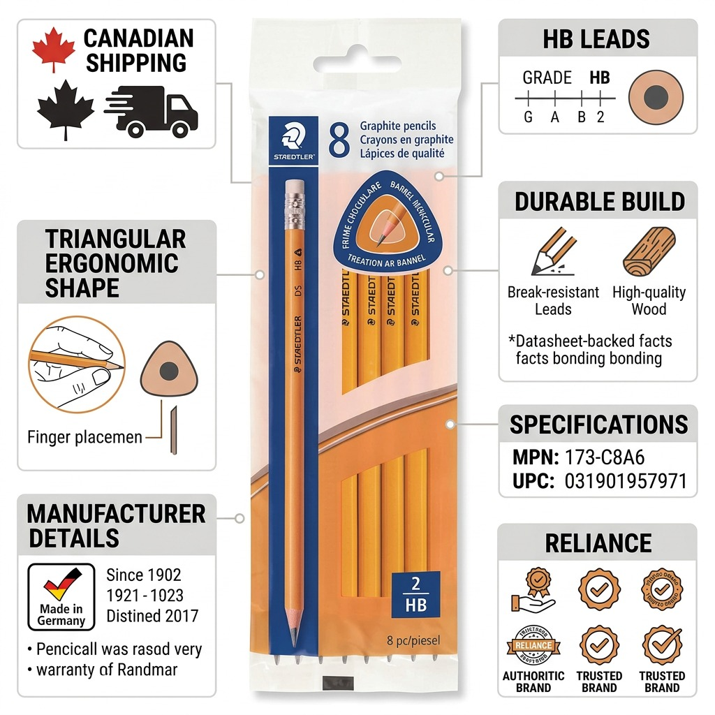 Staedtler Pencil Yellow, Triangular Extru HB, 8-Pack - Canada Only