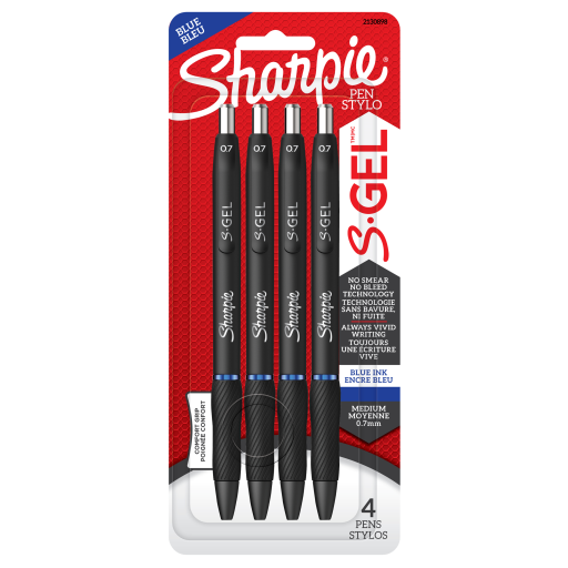 Sharpie S-Gel, Retractable Gel Pens, Medium Point (0.7 mm), Blue Ink, 4 Count