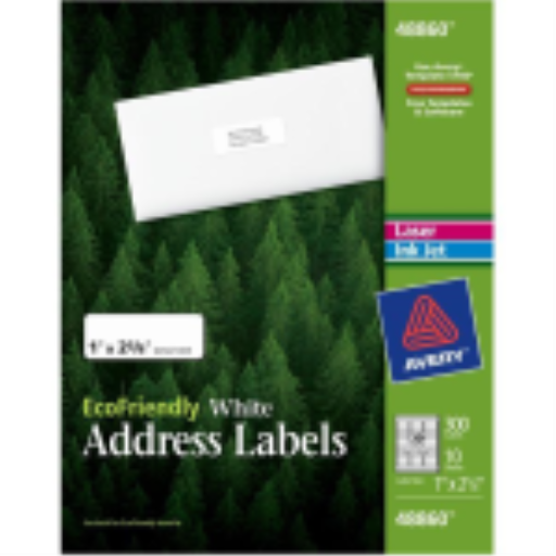 Avery Eco White Mailing Labels, Permanent, 1" x 2 5/8", 10 Sheets