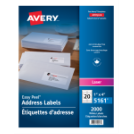 Avery White Easy Peel Labels, 4" x 1", Permanent, 100 Sheets/Box