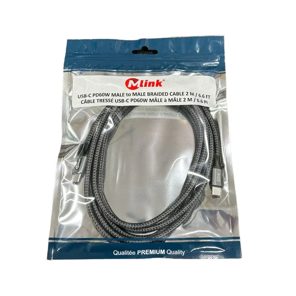 Câble de Charge Rapide USB-C Mlink 60W – Nylon Tressé Haute Durabilité