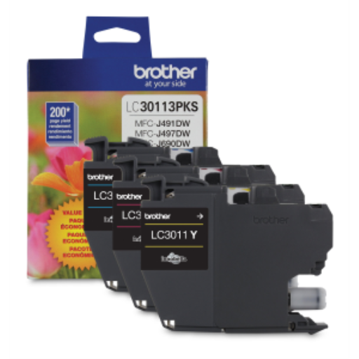 Pack de 3 cartouches d'encre couleur Brother LC30113PKS, rendement standard authentique