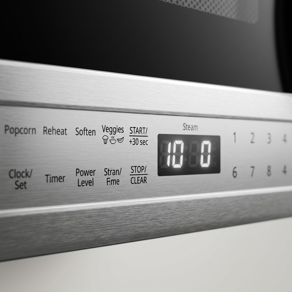 Macro photgraphy of stainless steel texture and glass touch control panel interface details