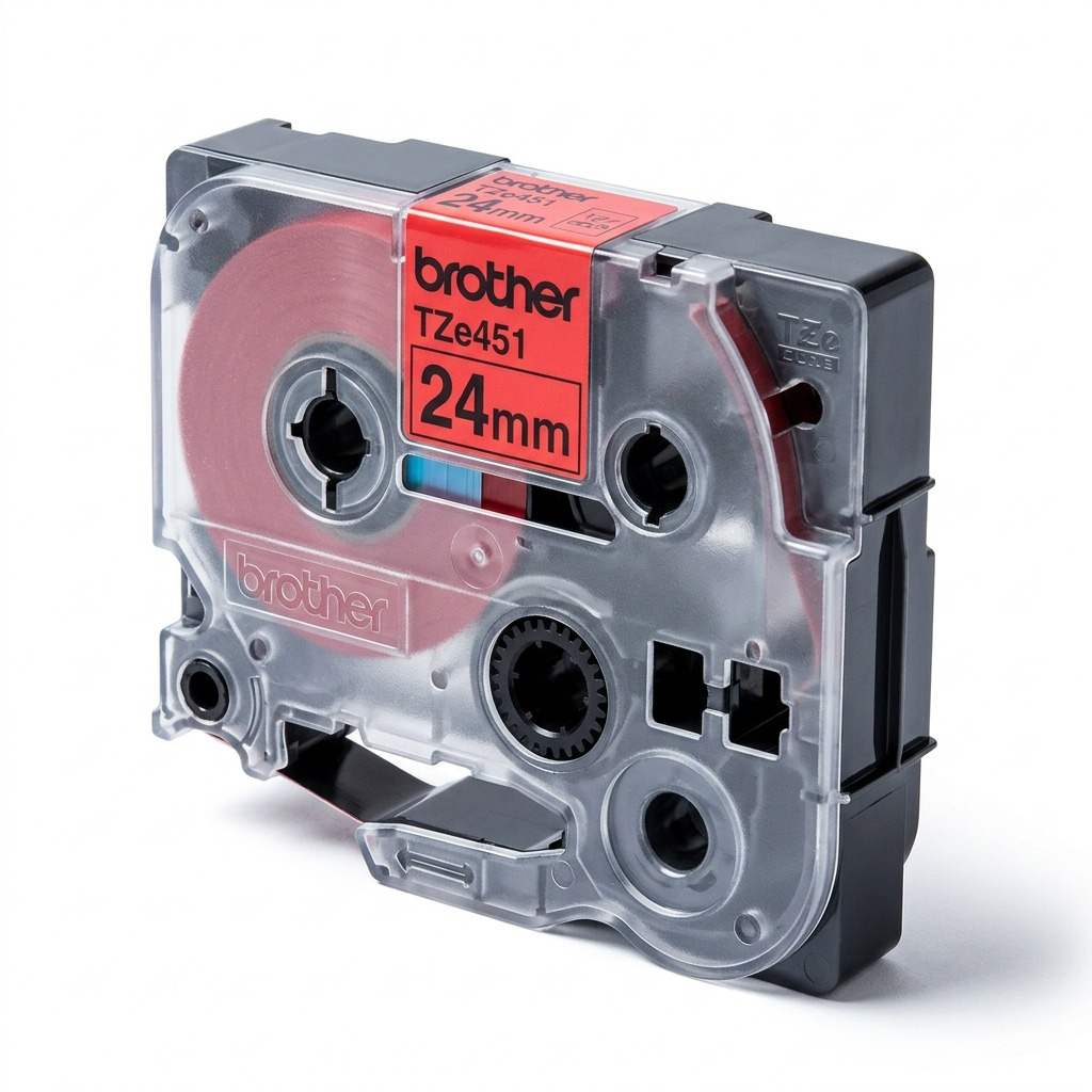 Brother Genuine TZe451 Black on Red Laminated Tape for P-touch Label Makers, 24 mm wide x 8 m long