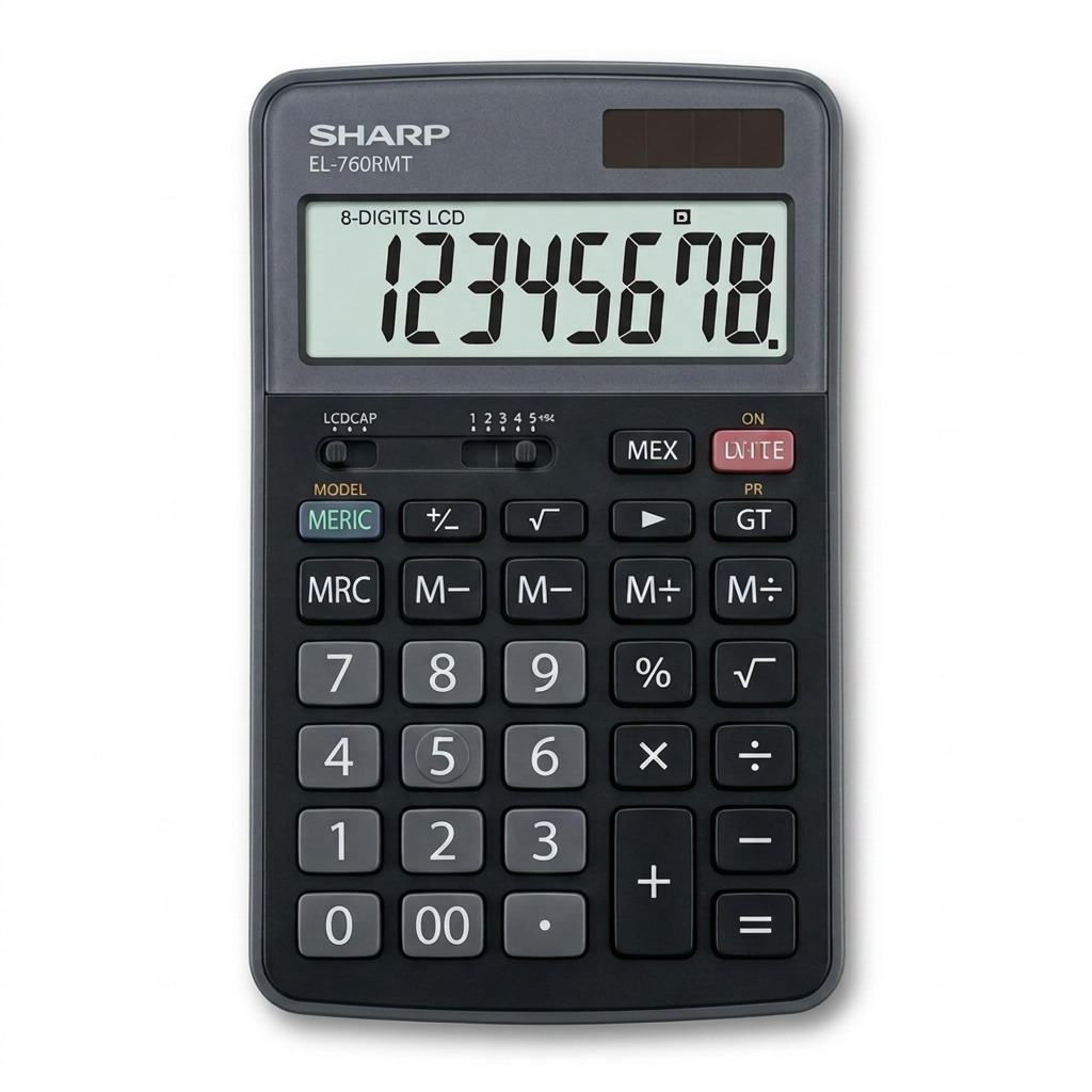 Sharp EL-760RMT Twin Power XL 8-Digit Professional Desktop Calculator - Battery & Solar Powered