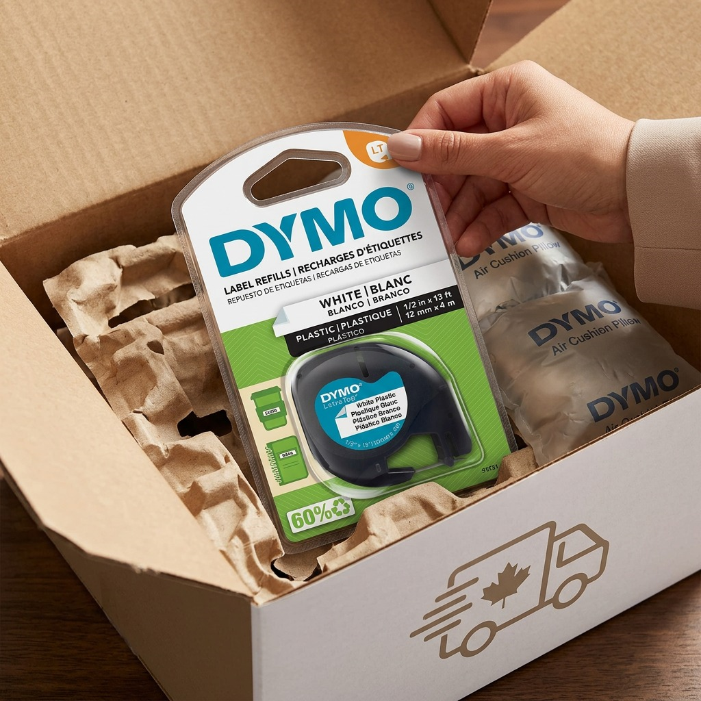 Dymo LetraTag Plastic Labels - Black on White, 1/2" x 13'