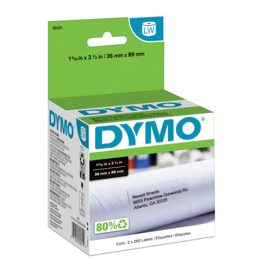 Dymo LW Large Mailing Address Labels - 1-4/10" x 3-1/2", 2 Rolls of 260