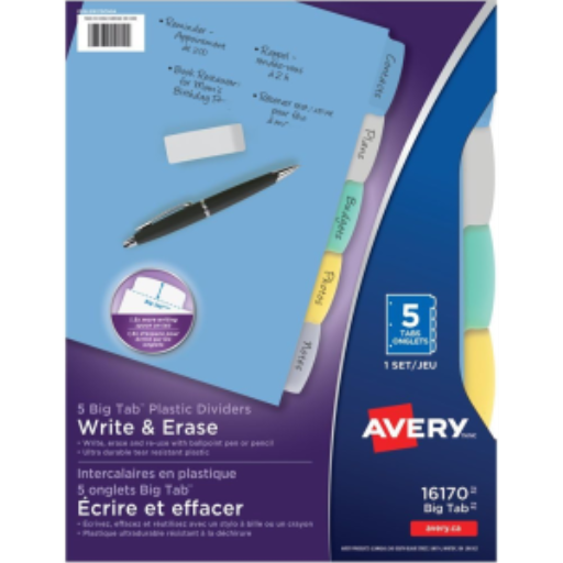 Avery Write-On Dividers, 5 Tab, 1 Set, Multi-Colour Durable