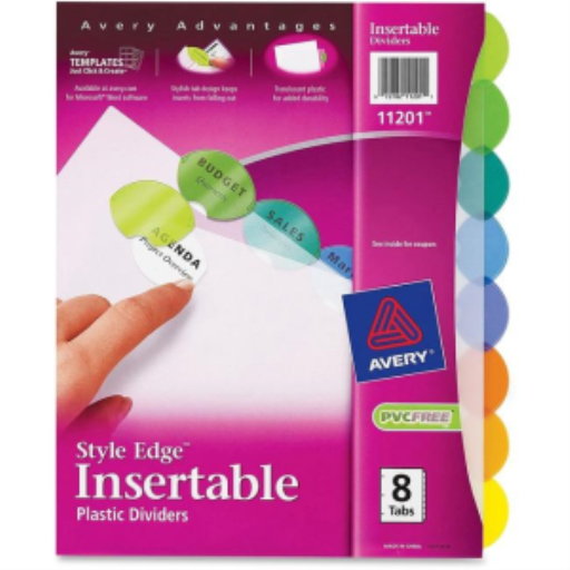 Avery Style Edge Plastic Insertable Dividers, 8 Tabs per Set