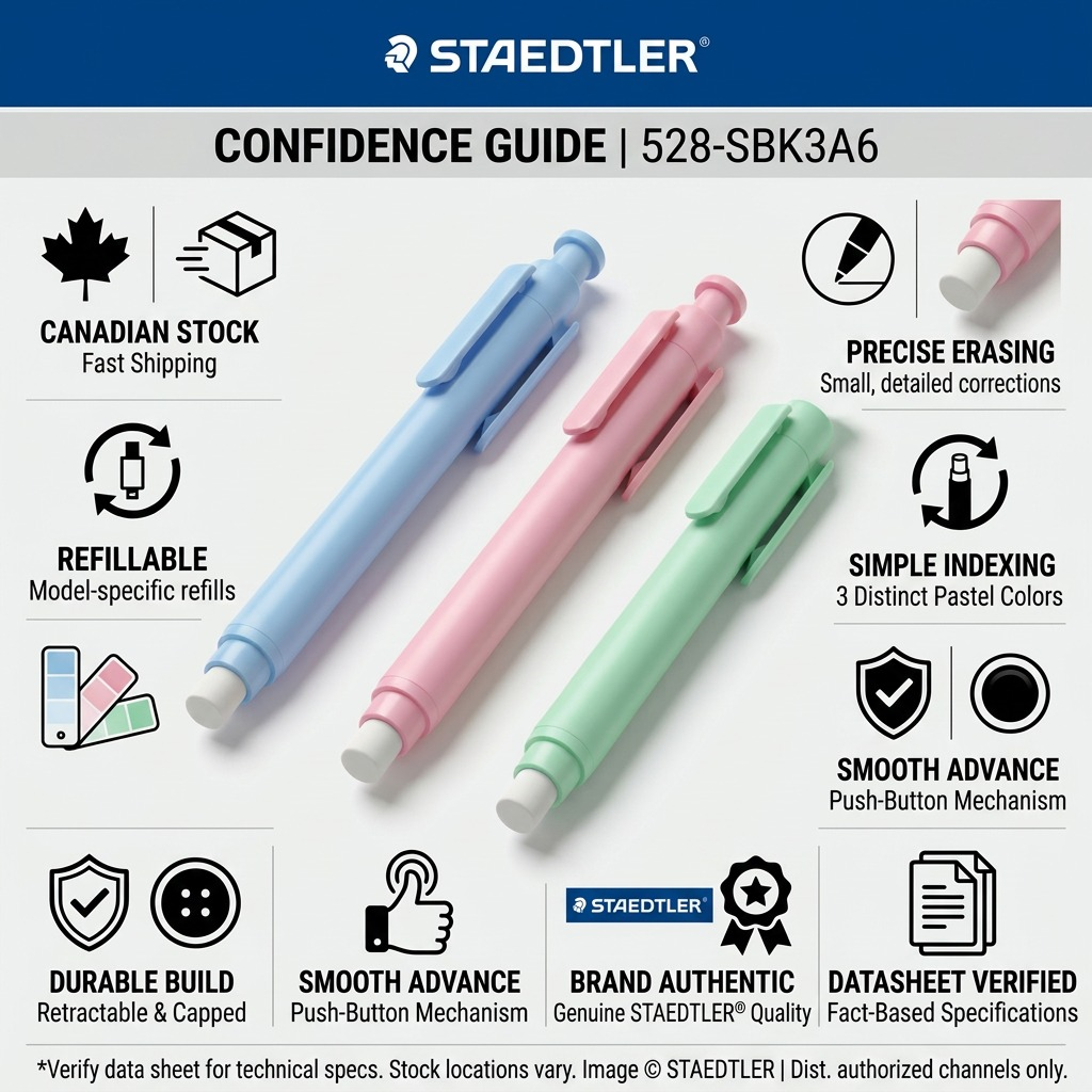Staedtler Retractable Stick Eraser, Assorted Colors, Bk3