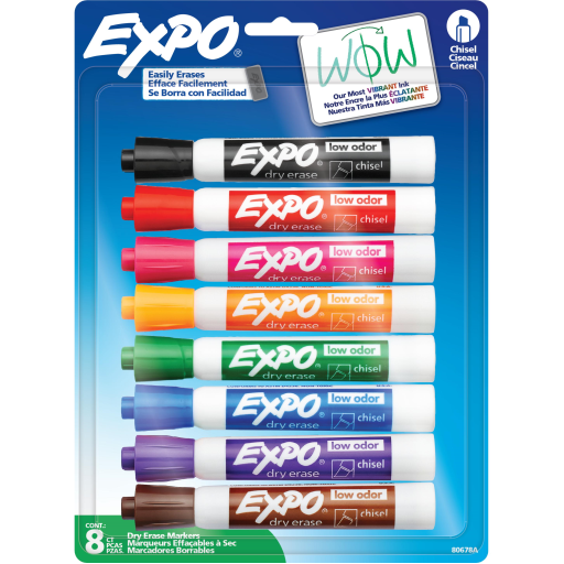 Expo Low Odor Dry Erase Markers - Chisel Tip, Assorted Colors, 8-Pack