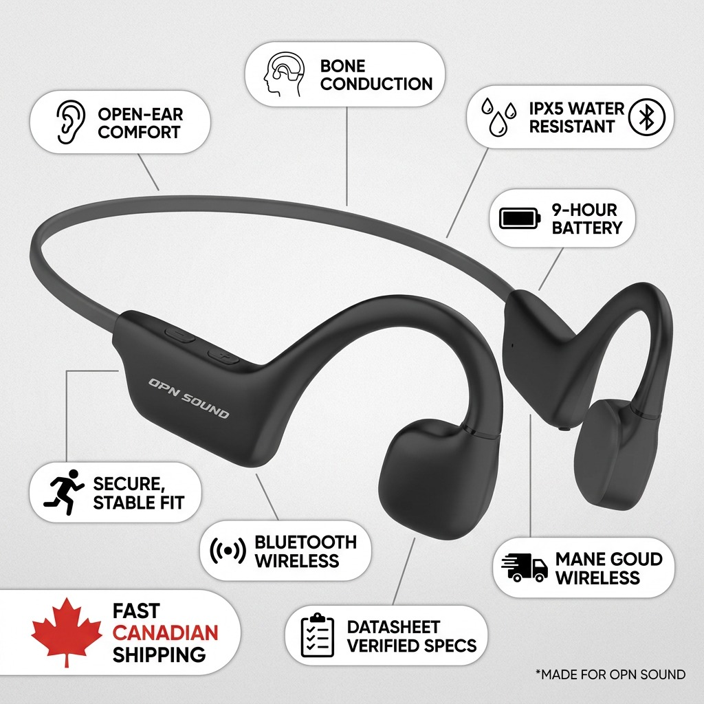 OPN Sound Osso Open-Ear Bone Conduction Wireless Headphones ? IPX5 Water Resistant, 9-Hour Battery (OS1000BC)