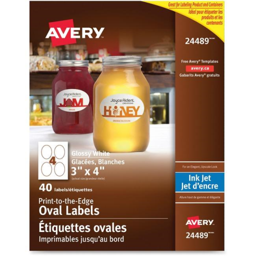 Avery Glossy White Oval Labels, 3" x 4", 10 Sheets/Envelope
