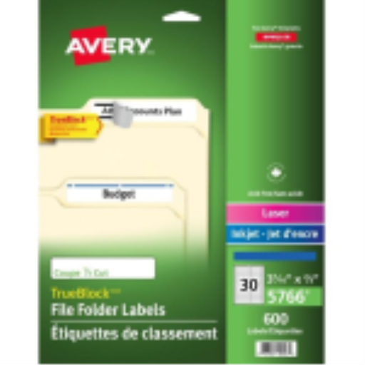 Avery Filing Labels, TrueBlock, 3 7/16" x 2/3", Permanent